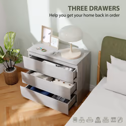 HOMCOM Chest of Drawers, 3 Drawer Storage Cabinet Unit for Bedroom, Grey - Additional view 4