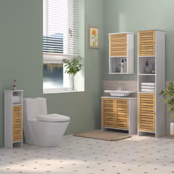 HOMCOM Bathroom Cabinet, Slim Bathroom Unit with Adjustable Shelf, White
