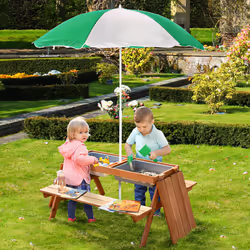 Outsunny Wooden Kids Picnic Table, Sand and Water Table with Benches, Brown
