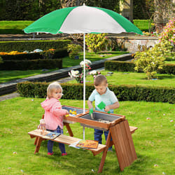 Outsunny Wooden Kids Picnic Table, Sand and Water Table with Benches, Brown