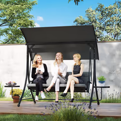 Outsunny 3 Seat Garden Swing Chair Steel w/ Adjustable Canopy and Coffee Tables