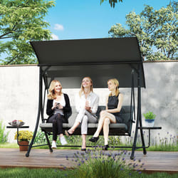 Outsunny 3 Seat Garden Swing Chair Steel w/ Adjustable Canopy and Coffee Tables