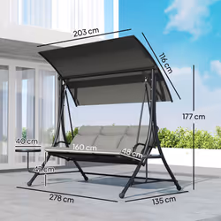 Outsunny 3 Seat Garden Swing Chair Steel w/ Adjustable Canopy and Coffee Tables