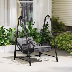 Outsunny Rattan Swing Chair with Stand and Seat Cushion, Dark Grey