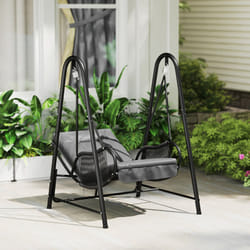 Outsunny Rattan Swing Chair with Stand and Seat Cushion, Dark Grey