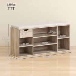 HOMCOM Shoe Storage Cabinet Bench w/ Cushion Adjustable Shelves Grey