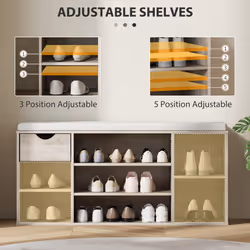 HOMCOM Shoe Storage Cabinet Bench w/ Cushion Adjustable Shelves Grey - Additional view 4