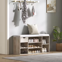 HOMCOM Shoe Storage Cabinet Bench w/ Cushion Adjustable Shelves Grey - Additional view 6