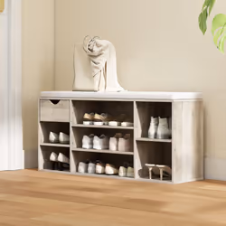 HOMCOM Shoe Storage Cabinet Bench w/ Cushion Adjustable Shelves Grey - Additional view 7