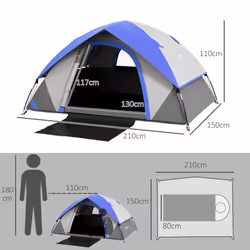 Outsunny 2 Man Camping Tent w/ Sewn-in Groundsheet, 3000mm Waterproof, Blue