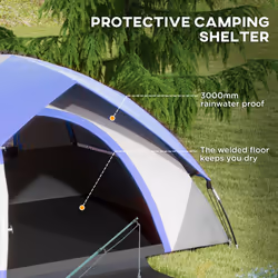 Outsunny 2 Man Camping Tent w/ Sewn-in Groundsheet, 3000mm Waterproof, Blue