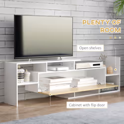 HOMCOM TV Cabinet Unit w/ Wall-Mounted Shelf, Open Shelves White and Natural - Additional view 4