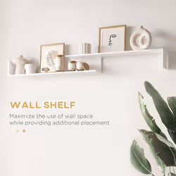HOMCOM TV Cabinet Unit w/ Wall-Mounted Shelf, Open Shelves White and Natural - Additional view 5