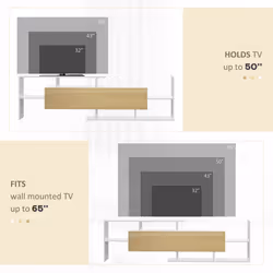 HOMCOM TV Cabinet Unit w/ Wall-Mounted Shelf, Open Shelves White and Natural - Additional view 6