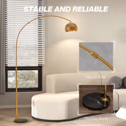 HOMCOM Arc Floor Lamp for Living Room, Free Standing Tall Lamp, Gold Tone - Additional view 6