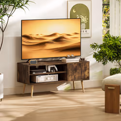 HOMCOM TV Unit Cabinet for TVs up to 55 Inches with Cupboard Shelves - Brown