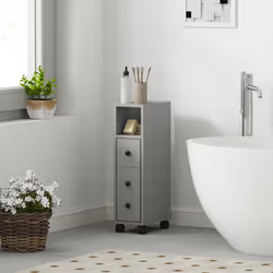 kleankin Slim Bathroom Storage with 2 Drawers, 2 Open and Wheels, Grey