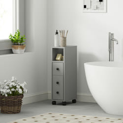 kleankin Slim Bathroom Storage with 2 Drawers, 2 Open and Wheels, Grey