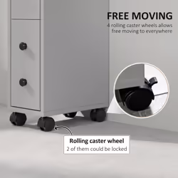 kleankin Slim Bathroom Storage with 2 Drawers, 2 Open and Wheels, Grey - Additional view 4