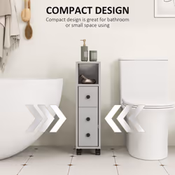 kleankin Slim Bathroom Storage with 2 Drawers, 2 Open and Wheels, Grey - Additional view 5