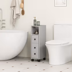 kleankin Slim Bathroom Storage with 2 Drawers, 2 Open and Wheels, Grey - Additional view 6