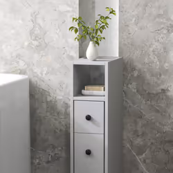 kleankin Slim Bathroom Storage with 2 Drawers, 2 Open and Wheels, Grey - Additional view 7