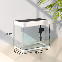 PawHut 17L Glass Fish Tank with Filter System, LED Light, Water Pump, White