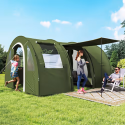 Outsunny 5-6 Man Family Tent Camping Tent with 2 Room and Carry Bag, Green