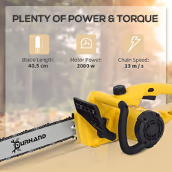 DURHAND Electric Chainsaw Garden Tools, 2000 W for Wood, Yellow