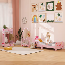 AIYAPLAY Kids Bed, Kids Clothes Rail, Kids Full Length Mirror, Pink