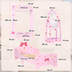AIYAPLAY Kids Bed, Kids Clothes Rail, Kids Full Length Mirror, Pink