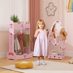 AIYAPLAY Kids Clothes Rail, Kids Dressing Mirror with 360 Rotating, Pink