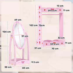 AIYAPLAY Kids Clothes Rail, Kids Dressing Mirror with 360 Rotating, Pink