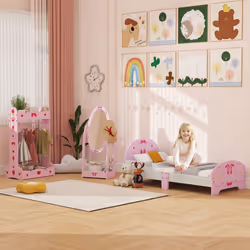 AIYAPLAY Kids Bed, Kids Clothes Rail, Kids Full Length Mirror, Pink