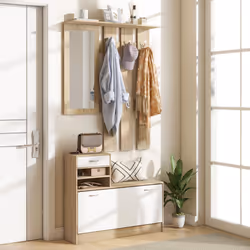 HOMCOM Hallway Furniture Set with Shoe Cabinet, Coat Rack and Mirror
