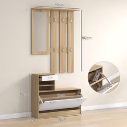HOMCOM Hallway Furniture Set with Shoe Cabinet, Coat Rack and Mirror