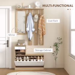 HOMCOM Hallway Furniture Set with Shoe Cabinet, Coat Rack and Mirror