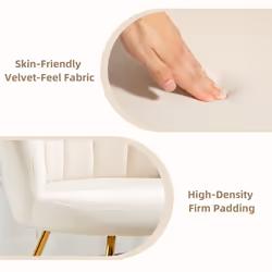 HOMCOM Accent Chair, Velvet Armchair with Lotus Backrest, Steel Legs, Cream - Additional view 4