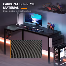 HOMCOM L-Shaped Corner Desk Computer with Fabric Bag and Hooks, Black - Additional view 6