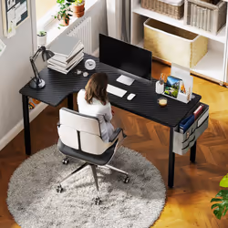 HOMCOM L-Shaped Corner Desk Computer with Fabric Bag and Hooks, Black - Additional view 8