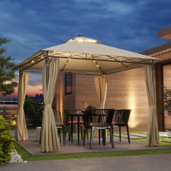 Outsunny 3 x 3 m Double Roof Outdoor Gazebo with Curtains, Beige