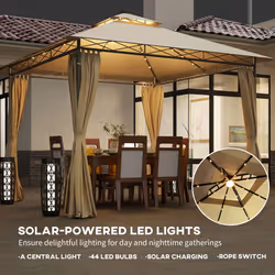 Outsunny 3 x 3 m Double Roof Outdoor Gazebo with Curtains, Beige