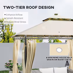 Outsunny 3 x 3 m Double Roof Outdoor Gazebo with Curtains, Beige
