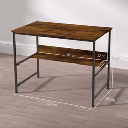 HOMCOM 2-Tier Writing Desk Metal Frame with Storage Shelf Rustic Brown