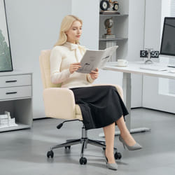 HOMCOM Upholstered Desk Chair with Height Adjustable, Cream White