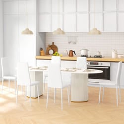 HOMCOM 6-Pieces Dining Chairs, Faux Leather Kitchen Chairs, White