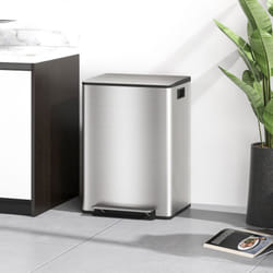 HOMCOM 2 x 30L Double Kitchen Bin, Pedal Bin with Soft-Close Lid, Silver