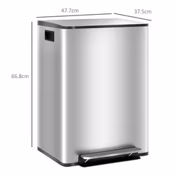 HOMCOM 2 x 30L Double Kitchen Bin, Pedal Bin with Soft-Close Lid, Silver