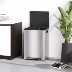 HOMCOM 2 x 30L Double Kitchen Bin, Pedal Bin with Soft-Close Lid, Silver - Additional view 7