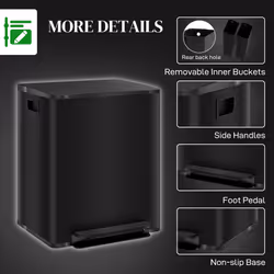 HOMCOM 2 x 25L Double Kitchen Bin, Pedal Bin with Soft-Close Lid, Black - Additional view 6